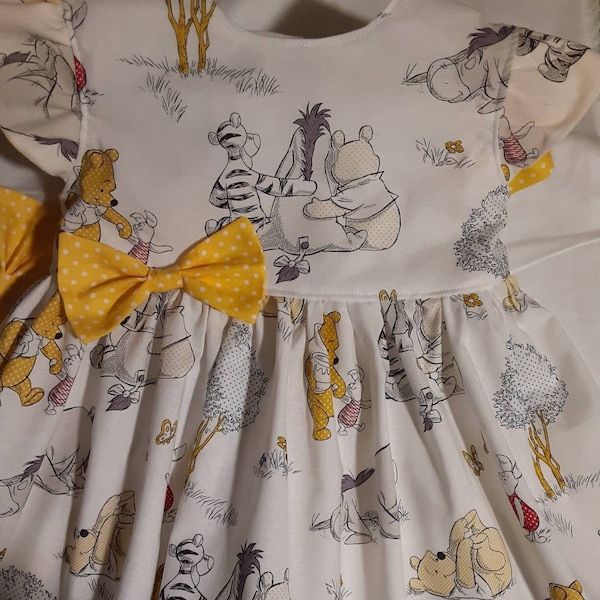 Winnie the Pooh Dress Sleeveless or Flutter Birthday Dress White Winnie the Pooh Party Dress Winnie & Friends Baby Girl Dress 3mo to 6yr USA