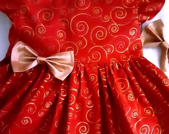 Christmas Dress Baby Toddler Girl Holiday Christmas Party Dress Red Gold Dress 6mo to 4 yr.old Sleeveless or Flutter  BabyCuteBaby.etsy.com