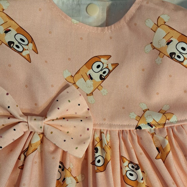 BINGO Dress Bingo Bluey Family Bingo Peach Birthday Party Dress 1st Birthday Bingo Dress Sleeveless or FlutterSleeve 3mo to 7yr.BabyCuteBaby