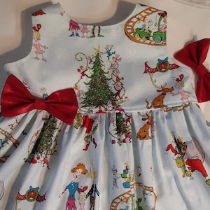 GRINCH Christmas Dress Light Blue Holiday Grinch Family Christmas Baby Toddler Girl Christmas Dress Flutter orSleeveless 3mo.to 6yr or White