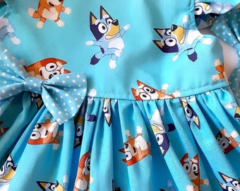 BLUEY Dress Bluey & Bingo Family Bingo  Bluey Birthday Party Dress 1st Birthday Bluey Dress Sleeveless or FlutterSleeve 3mo to 7yr.