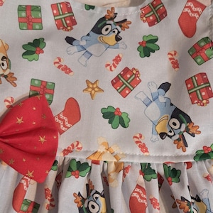 CHRISTMAS BLUEY & BINGO Dress Lt.Blue Bingo Bluey Christmas PartyDress Bingo Bluey Birthday Dress HolidayDress SleevelessorFlutter 3mo.-7yr.