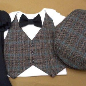 Costume bébé garçon Gilet Nœud papillon Pantalon noir ET bonnet avec body Carter's Tissu pour costume à carreaux noir et marron Bleu Nouveau-né à 24 mois Photos de mariage