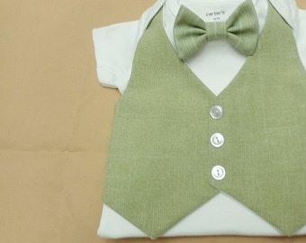 Baby Boy Summer Outfit Vest & Bow Tie Light Green Suit Vest and Pants w/Bow Tie Spring Summer Wedding Easter Short orLong Sleeve Newb to24mo