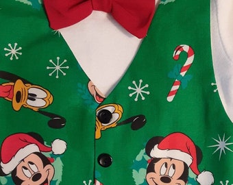 Christmas Mickey Mouse Vest or Suit w/ Black Pants ShortorLong Sleeve Matches Christmas dress in my shop Siblings outfits Newb to 24mo.