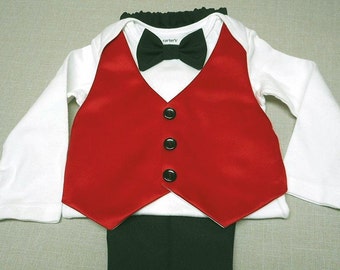 Baby Boy Vest Valentine Red Black Bow Tie Carter's Bodysuit Any Size Newborn-24mo. Bright Red Vest add  Black Pants BabyCuteBaby.etsy.com