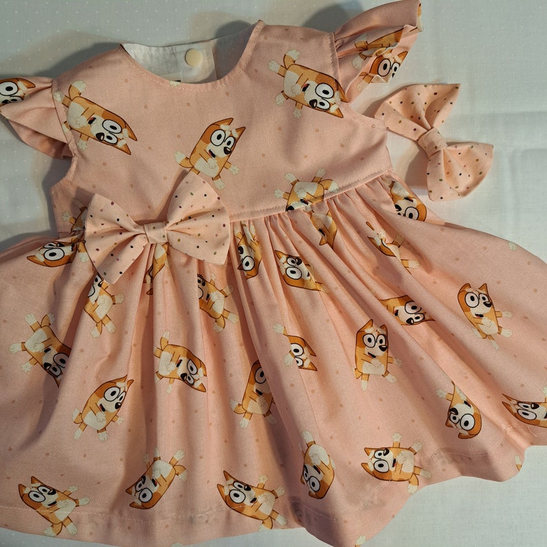 BINGO Dress Bingo Bluey Family Bingo Peach Birthday Party Dress 1st Birthday Bingo Dress Sleeveless or FlutterSleeve 3mo to 7yr.BabyCuteBaby image 7