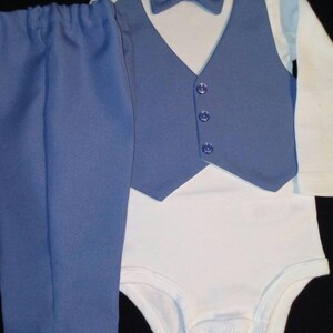 Baby Boy Outfit Suit Slate Blue Easy Care Suit Fabric Short or Long Sleeve Carter's Bodysuit Newborn to24 mo. Handmade USA BabyCuteBaby 画像 2