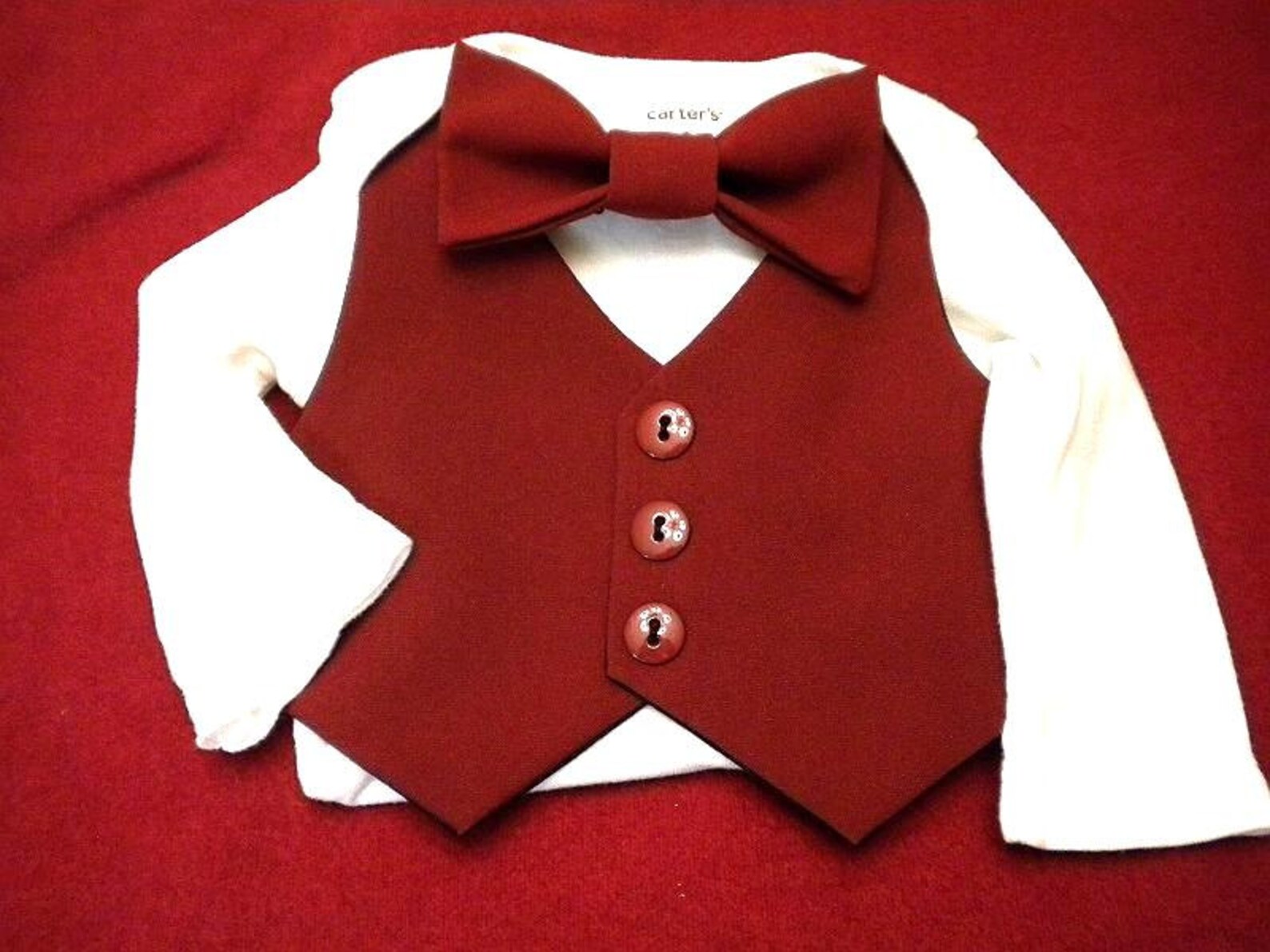 Baby Boy Outfit Vest and Bow Tie Burgundy Suit Fabric Newborn Etsy