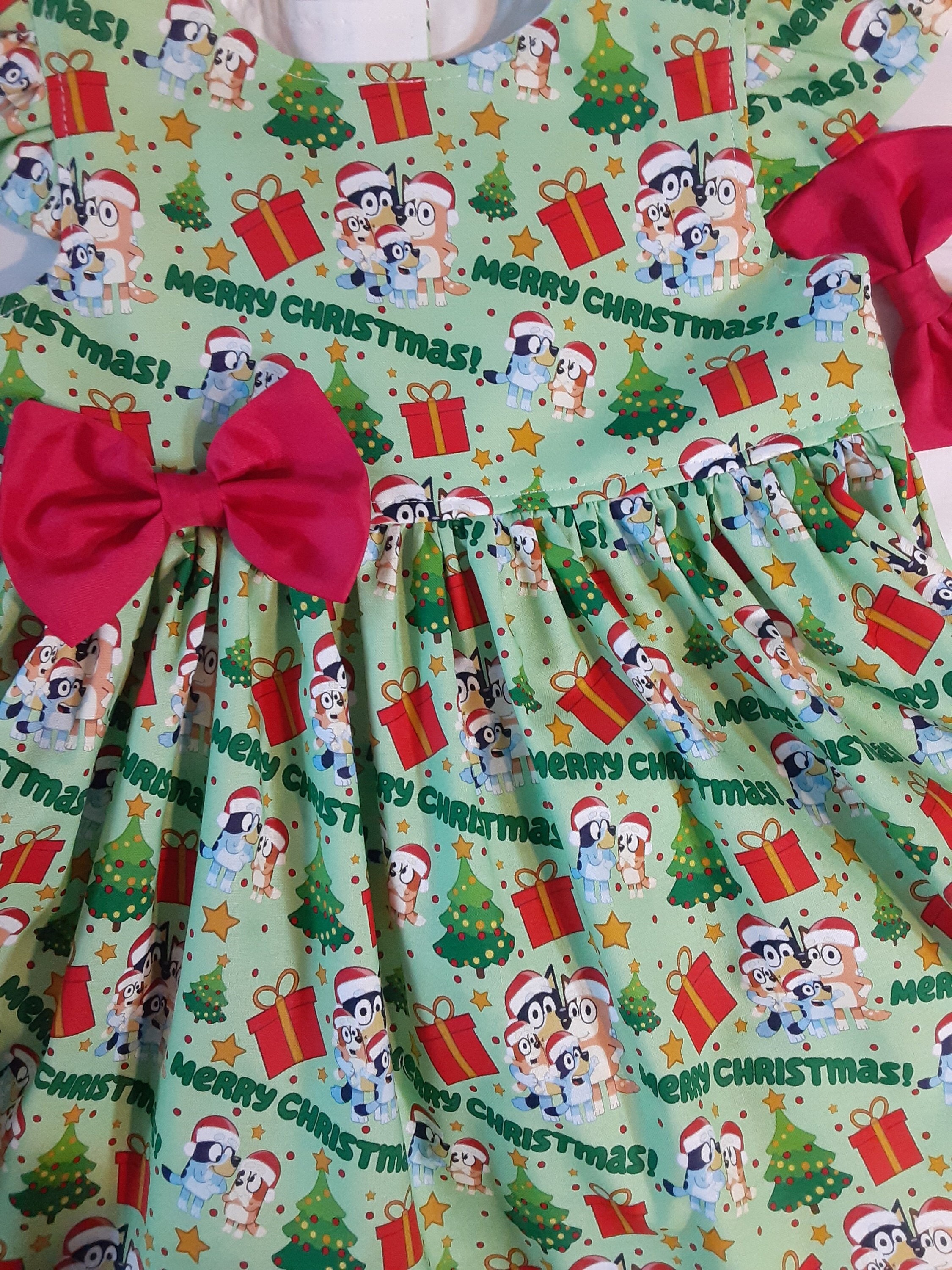 Bluey Christmas Dress Bluey Family Christmas Dress Bingo Bandit &Chilli Bluey Birthday Holiday Party Dress Sleeveless or Flutter 3mo to 7yr.