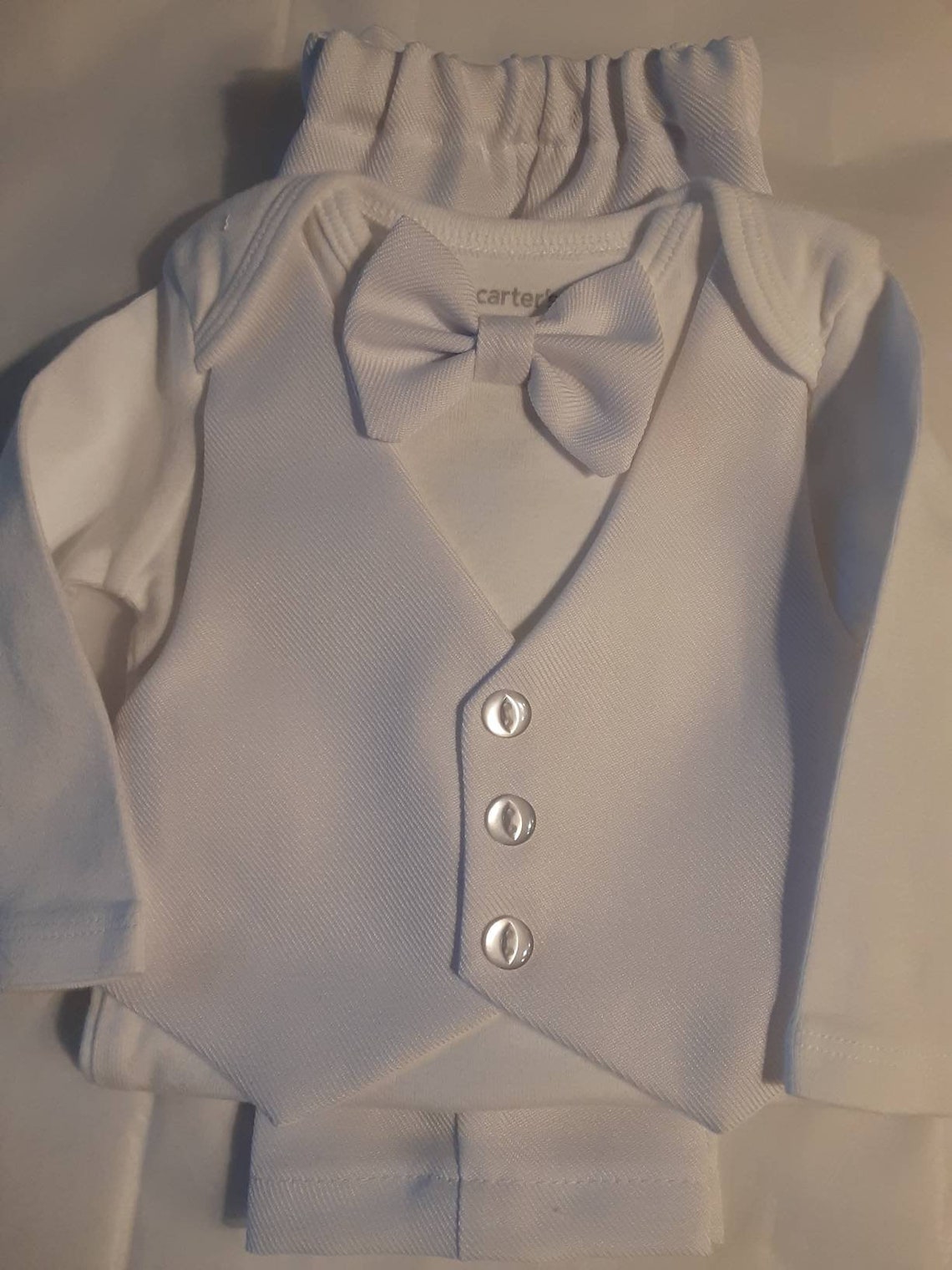 Christening Outfit Baby Boy Baptism Suit Ribbed White Fabric - Etsy