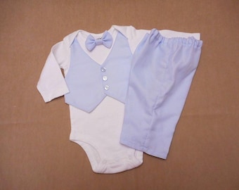 Baby Boy Outfit Christening Outfit Baptism Light Blue Suit Vest Bow Tie Pants Carter's Long or Short Sleeve ADD A HAT 24.Newborn-24 mo.