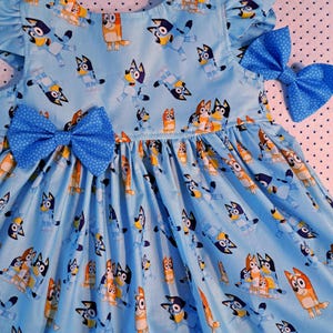 BLUEY Dress Bluey Cartoon Family Bingo Bandit &Chilli Bluey Birthday Party Dress 1st Birthday Bluey Dress Sleeveless or Flutter 3mo to 7yr
