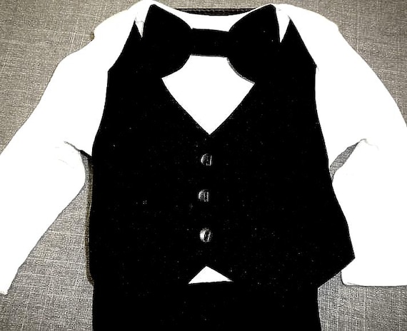 Baby Boy Wedding Black Suit TUX Outfit DressUp Suit Black Vest BowTie&Pants  SuitFabric Carter's bodysuit Newborn-24 Ring Bearer Wedding