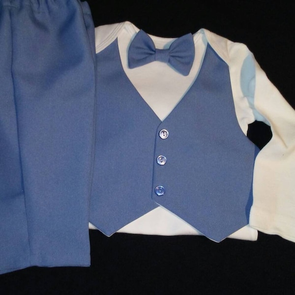 Baby Boy Outfit Suit Slate Blue Easy Care Suit Fabric Short or Long Sleeve Carter's Bodysuit Newborn to24 mo. Handmade USA BabyCuteBaby