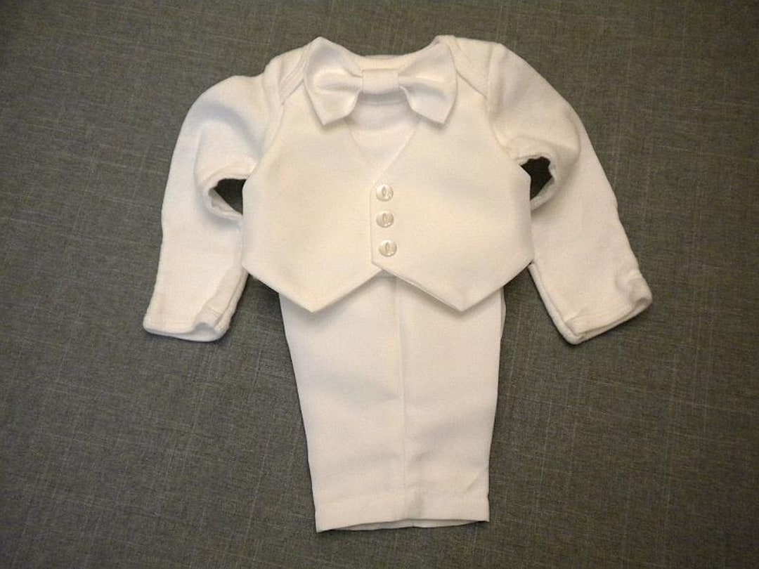 Baby Boy Christening Baptism Outfit Suit White Satin Blessing Bodysuit