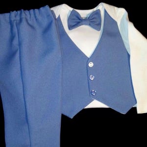 Baby Boy Outfit Suit Slate Blue Easy Care Suit Fabric Short or Long Sleeve Carter's Bodysuit Newborn to24 mo. Handmade USA BabyCuteBaby 画像 4