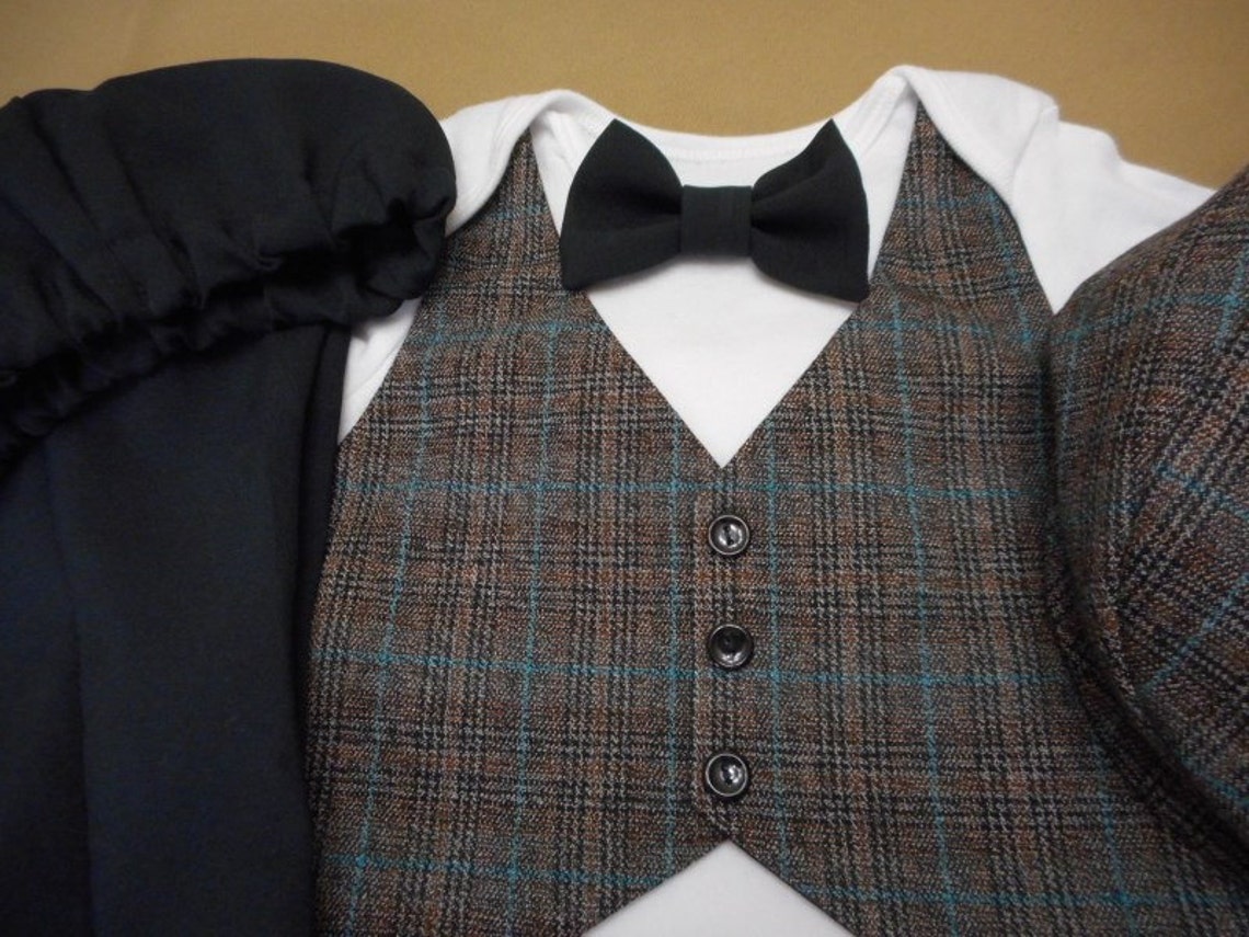Baby Boy Suit Vest Bow Tie Black Pants AND Hat With Etsy