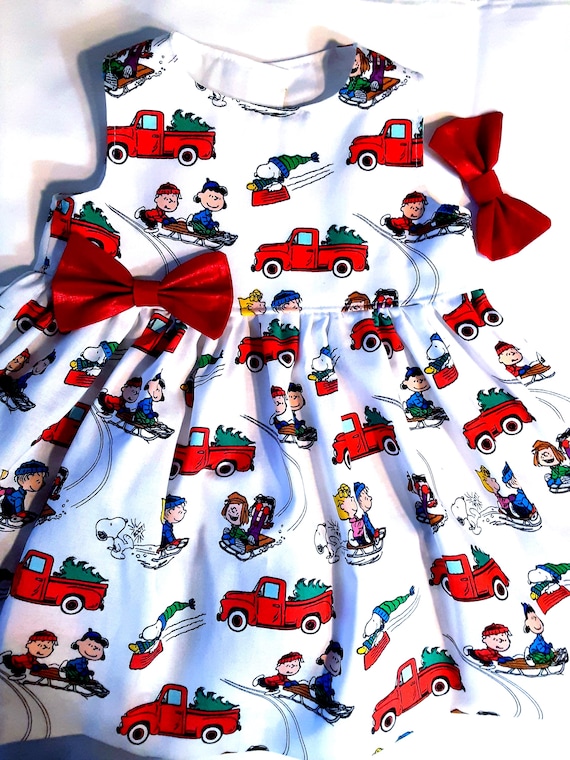 Christmas Snoopy Dress Charlie Brown Dress Holiday Party Dress Girl Gift 6mo to 6yrFlutter or Sleeveless Handmade USA BabyCuteBaby.etsy.com