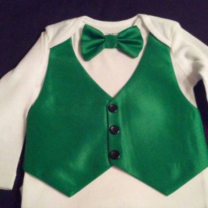 Baby Boy Outfit Suit Christmas St Patricks Green Vest Bow Tie & Black Pants Carter&#39;s Bodysuit Wedding Ring Bearer Easter Newborn to 24 mo.