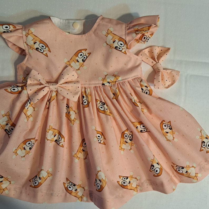 BINGO Dress Bingo Bluey Family Bingo Peach Birthday Party Dress 1st Birthday Bingo Dress Sleeveless or FlutterSleeve 3mo to 7yr.BabyCuteBaby image 4