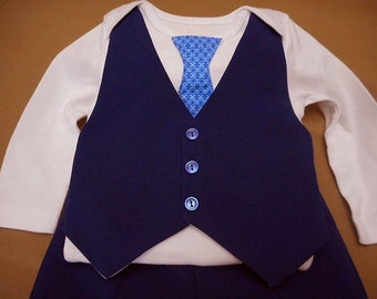 Baby Clothes Boy Suit Outfit Wedding Navy Blue Vest & Pants Neck Tie Navy Suit Fabric Any Color Tie newborn-24mo AMERICAN MADE BabyCuteBaby