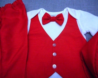 Baby Boy VALENTINE Christmas Red Suit Vest Bow Tie Pants & HAT Carter's Long or Short Sleeve Bodysuit Holidays SantaPhotos Newborn to24 mo.