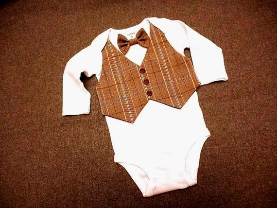 Baby Boy Suit Vest Bow Tie Brown Plaid Brown Long/short Sleeve Add