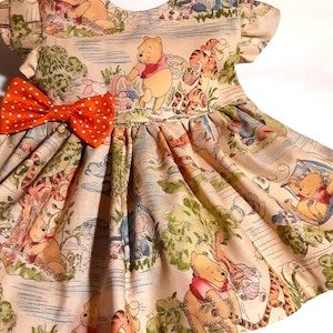 Winnie the Pooh Dress Birthday Tan Party Dress Photo Shoot 3mo-6yr. Disney Winnie Dress Easter Gift Girl Birthday Sleeveless/ Flutter Sleeve