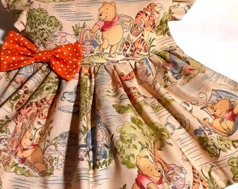 Winnie the Pooh Dress Birthday Tan Party Dress Photo Shoot 3mo-6yr. Disney Winnie Dress Easter Gift Girl Birthday Sleeveless/ Flutter Sleeve