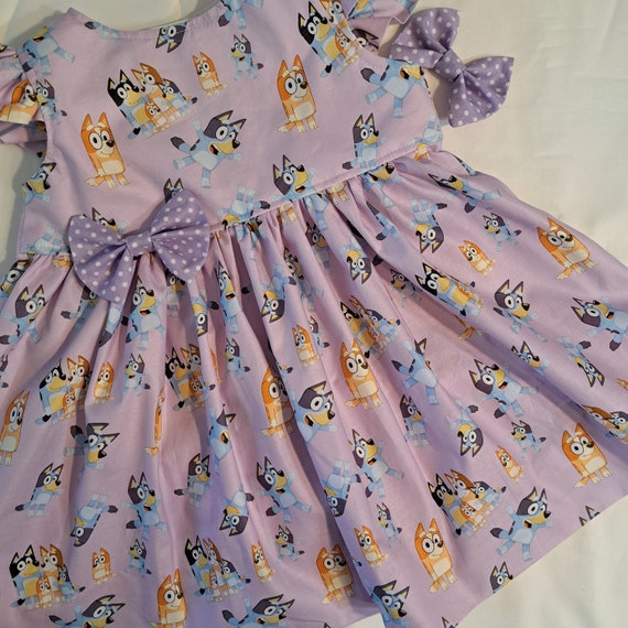 Bluey Dress Lilac Purple Bluey & Bingo Dog Family Bluey Birthday Party Dress 1st Birthday Bluey Sleeveless or Flutter Sleeve 3 Mo to 3 Yr.