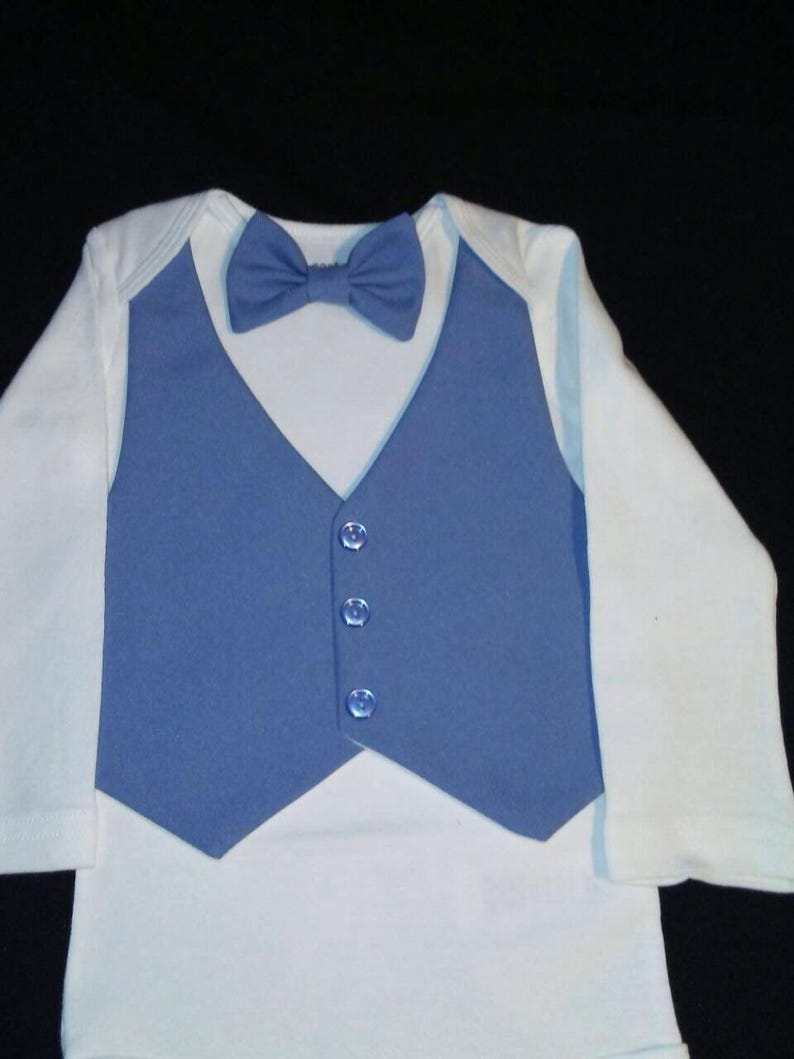 Baby Boy Outfit Suit Slate Blue Easy Care Suit Fabric Short or Long Sleeve Carter's Bodysuit Newborn to24 mo. Handmade USA BabyCuteBaby 画像 3