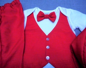 Baby Boy Red Suit Vest Bow Tie Pants & HAT Carter's Long or Short Sleeve Bodysuit Holidays Santa Photos Newborn to24mo Valentine's Christmas