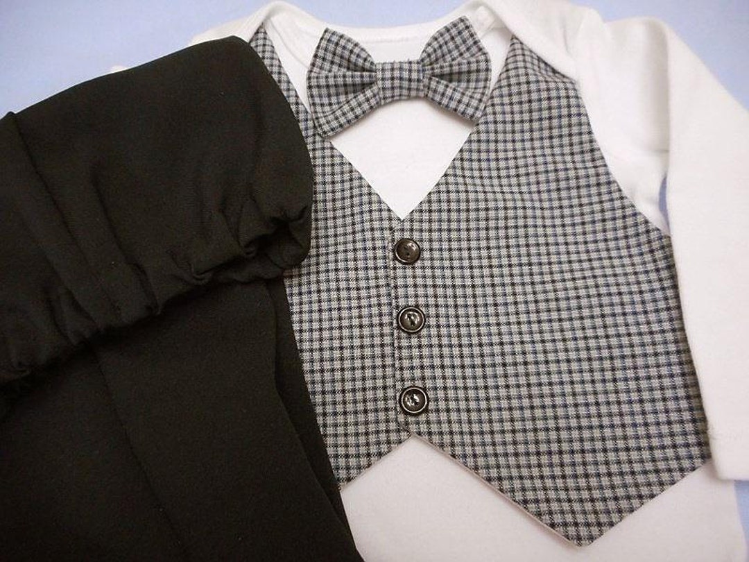 Baby Boy Suit Vest Bow Tie Gray Black Navy Plaid AND Black Etsy