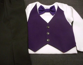Baby Boy Outfit Dark Purple Vest Bow Tie Suit Fabric Black Pants Weddings Ring Bearer Photos Holidays Newborn-24 mo. Visit BabyCuteBaby shop