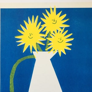 A3 2 colour happy sunflowers 2 colour risograph print