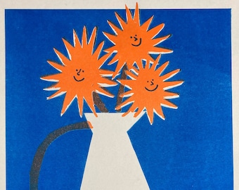 A4 2 colour happy sunflower riso print