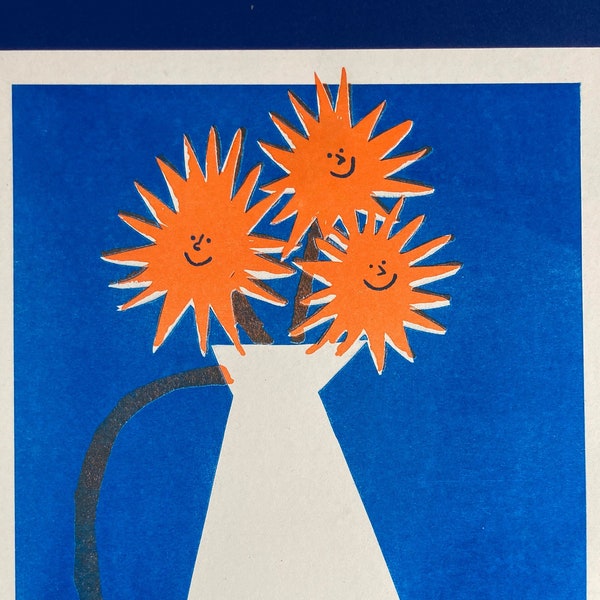A4 2 colour happy sunflower riso print