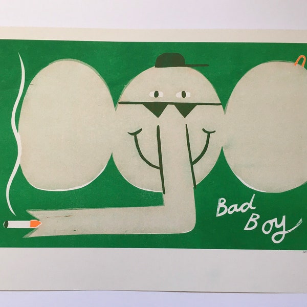 Impression risographie 2 couleurs A3 Bad boy smoking elephant