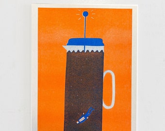 Risograph print of diver in coffee a4