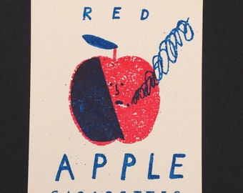 Small 2 Colour Red Apple Cigarettes gocco print