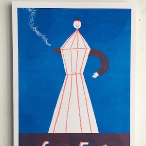 A4 Riso print of a happy coffee pot