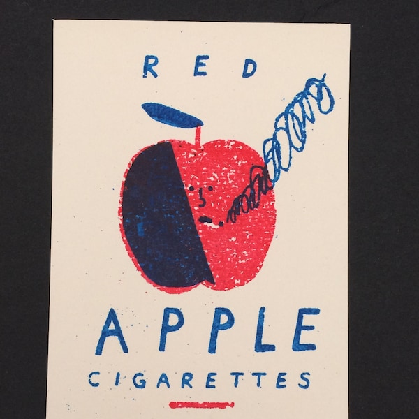 Small 2 Colour Red Apple Cigarettes gocco print