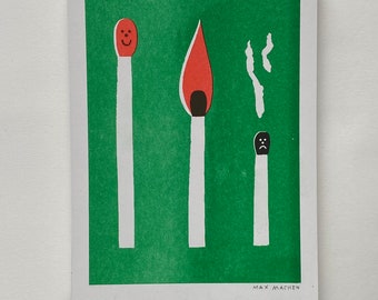 Funny Burnt Out Matches riso print (A5 or A4)