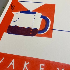 Wakey wakey A3 2 colour Coffee machine risograph print image 7
