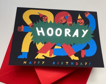 Hooray Happy Birthday card with silver foiling