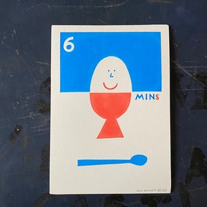 Soft boiled egg 2 colour A5 (148 x 210 mm) original screen print