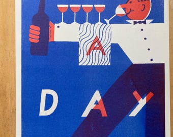Bright and colourful 5 wines a day A3 Riso print