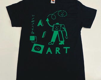 Ai Art illustrated , screen printed, black t shirt