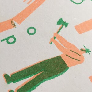 Set of 6 a6 lumberjack 2 colour risograph prints image 5